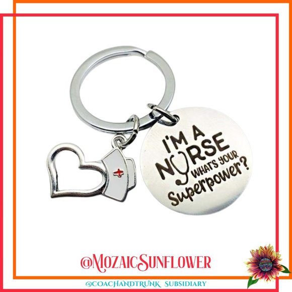 Accessories - I'm A Nurse What's Your Superpower Engraved Silver Keychain with Charms Attached